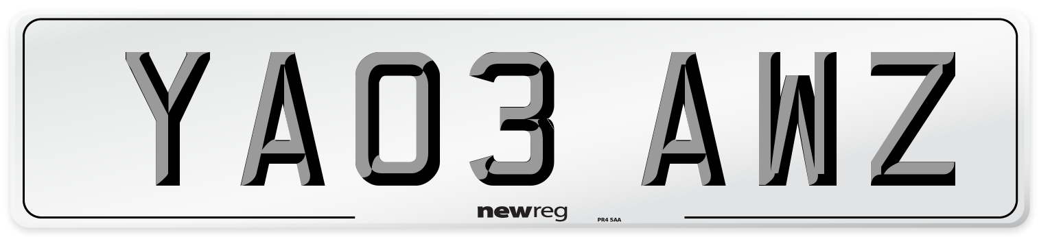 YA03 AWZ Number Plate from New Reg